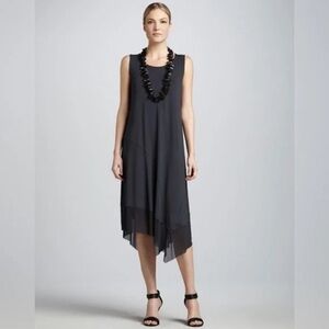 Eileen Fisher Asymmetrical Mesh Handkerchief Hem Sleeveless Jersey Dress